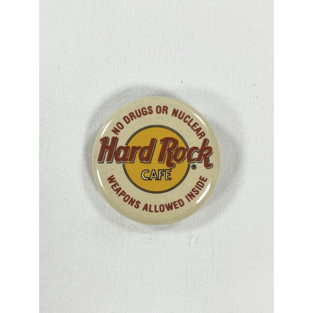 Vintage Hard Rock Cafe Pinback Button No Drugs or Nuclear Weapons Allowed 1.5"